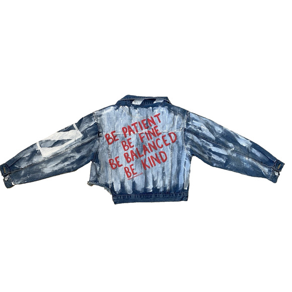 Wren + Glory Hand Painted Denim Jacket Fine and Balanced Festival Art Streetwear - Picture 4 of 13